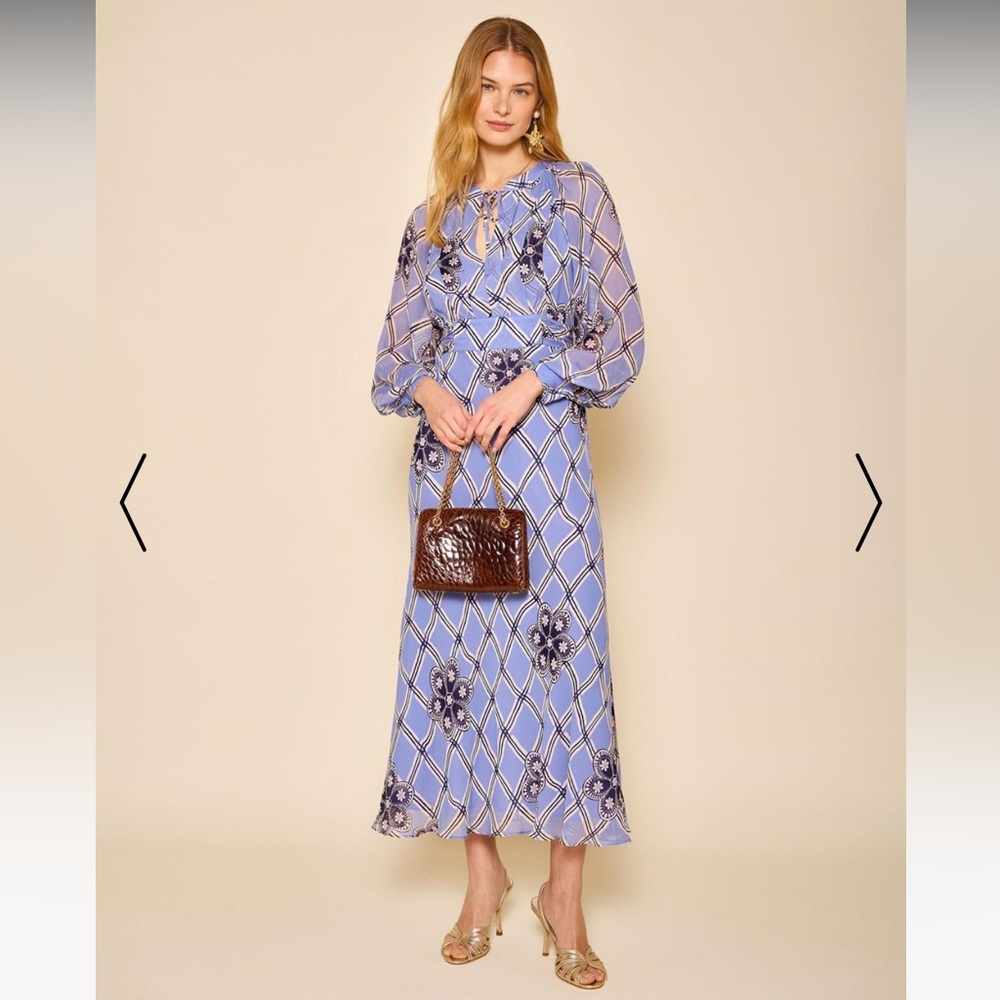 NWT Anthropologie RIXO Aero Blue and Black Floral Long Sleeve Dress